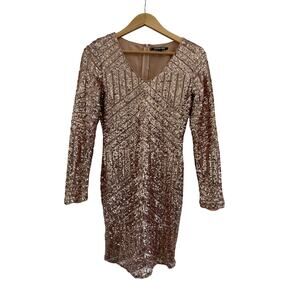 Gianni Bini Pink Gold Sequin Long Sleeve Bodycon Mini Dress Small Cocktail